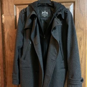 EXPRESS Men's Peacoat Jacket with Jersey Hoodie
